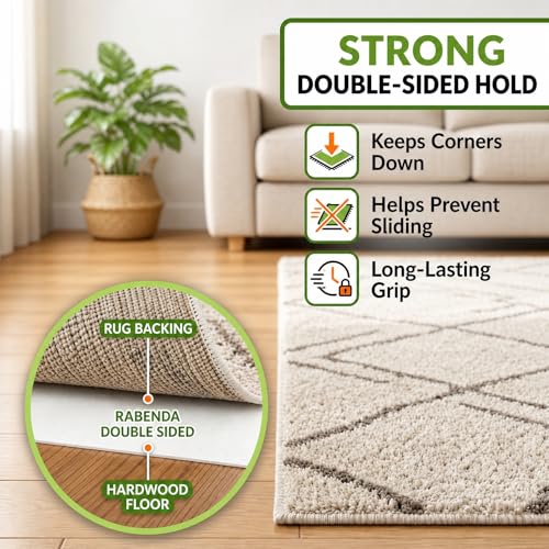 Rabenda Double Sided Carpet Tape for Area Rugs, Includes Anti Stick Cutter