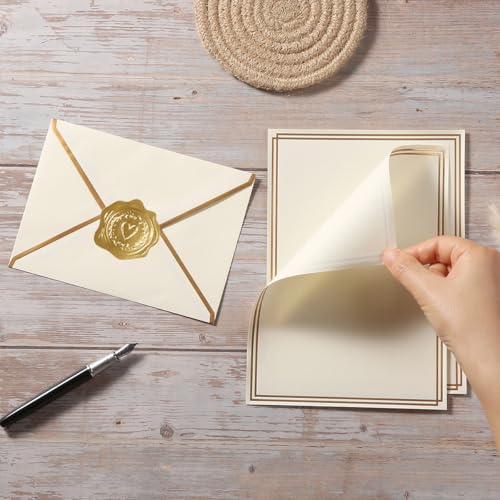 50 Pack Stationery Set with Envelopes, Cream Color, 6x8 Inches - color: Cream Color, size: 6x8 Inches