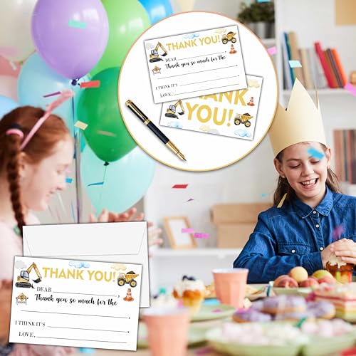 Construction Thank You Cards, Dump Truck Themed Fill In The Blank Thank You Card, Thank You Notes for Boys and Girls, Birthday Party/Baby Shower Favors (20 Set of Cards with Envelopes) - B16 - color: Construction