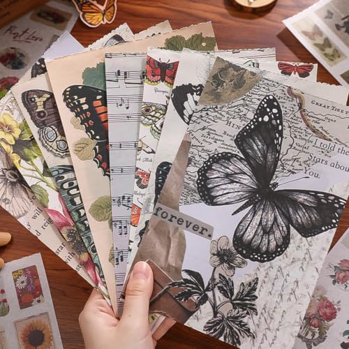 Butterfly Washi Sticker Book for Journaling, 30 Sheets 500+ Vintage Scrapbook Stickers for Junk Journal Supplies, 20 A5 Scrapbook Paper for DIY Arts and Crafts, Aesthetic Sticker Book for Adults Women - color: Fluttering as Butterfly