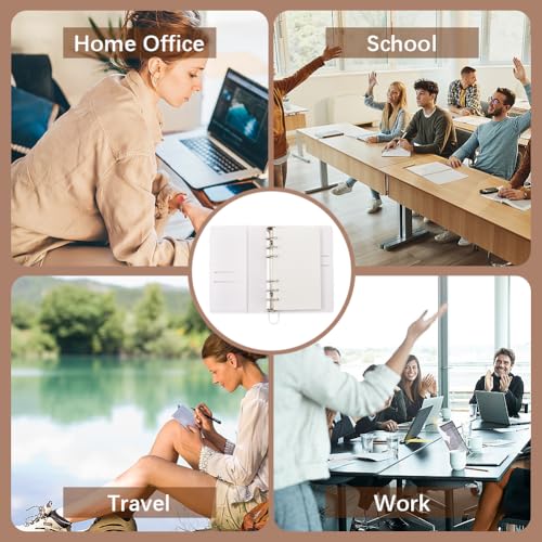 A6 120 Pages Refillable PU Leather Travel Journal Notebook 6 Ring Writing Binder Loose Leaf Notepad Folder Soft Cover Diary Planner Cover Binder with Divider for Meeting Fill Paper(White) - color: White
