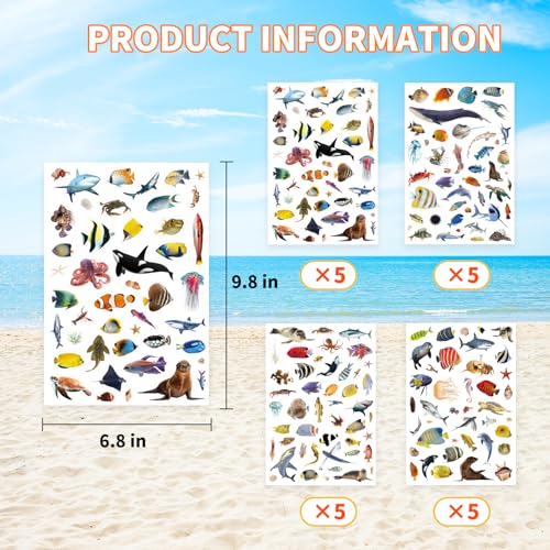 Ocean Animals Stickers 820 Count Sea Animal Fish Shark Stickers Party Favors Gifts Sticky Decor for Scrapbook Calendar Planner Gift Wrap Decor (Ocean) - color: Ocean