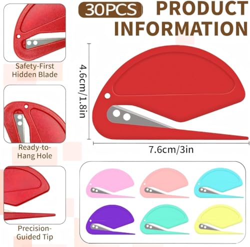 30 Pack Letter Openers Envelope Slitter, Razor Blade Plastic Mail Openers for Office and Home Supplies, Durable and Easy to Use, Bulk - size: 30 Pack-Colors
