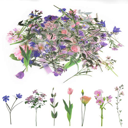 80 Pieces Natural Flower Stickers for Scrapbooking, Self-Adhesive | Durable Material, Floral Designs, Diy Decor For Journals, Cards, Letters, Laptops And Notebooks - style: Purple