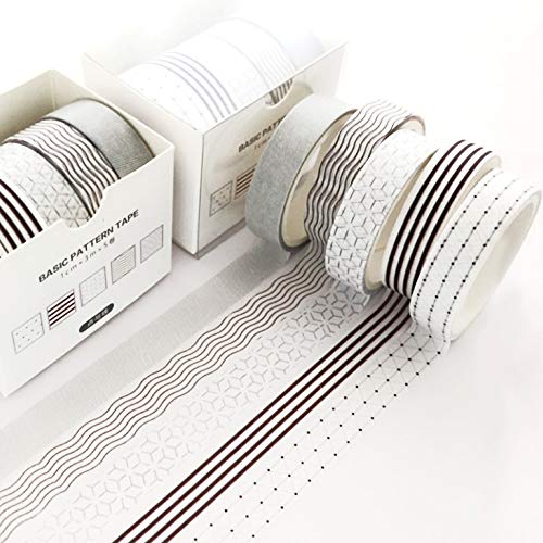 YUBBAEX 5 Rolls Washi Tape Set Creative Basic Skinny Masking Decorative Tapes for Arts, DIY Crafts, Journals, Planners, Scrapbooking, Wrapping (Dot & Line) - color: Dot & Line
