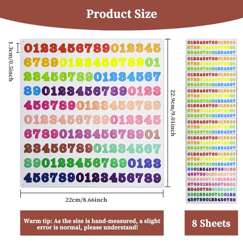 1/2 Inch Vinyl Number Stickers, 8 Sheets Multi Waterproof Number Sticker - color: Multi, size: 0.5 INCH