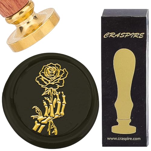 CRASPIRE Rose Sealing Wax Stamp Skull Wax Seal Stamps 25mm Retro Vintage Removable Golden Brass Stamp Head with Rosewood Handle for Halloween Wedding Invitations Cards Envelopes Wrapping Bottle Decor - style: Rose-0434