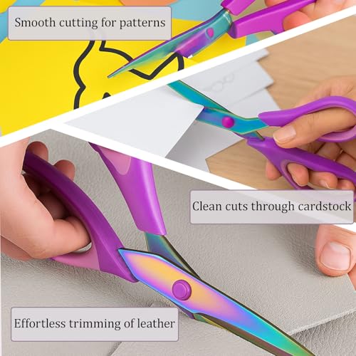 3-Pack Craft Scissors Set – Sharp Titanium-Coated Blades with Comfort Grip Handles, Multipurpose Shears for Fabric, Office, School & Home Use, Purple