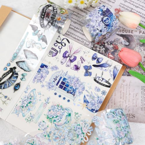 Sitsink PET Tape for Journal Scrapbooking - Gothic Window Purple Flowers PET Tape Stickers for Crafts Junk Journal Supplies Notebook Scrapbook DIY Decor Ornament - style: Purple Window Flower