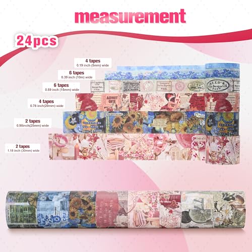 24 Rolls Flower Decorative Washi Tape Set(Art Oil Painting Series) - color: Art oil Painting Series