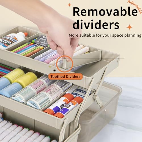 TERGOO 12.5in 3-Layer Multipurpose Craft Organizers and Storage with Adjustable Dividers, Portable Tackle Box, Folding Art & Craft Case for Medicine, Tool, Sewing Organizer (Brown) - color: Brown, size: Large