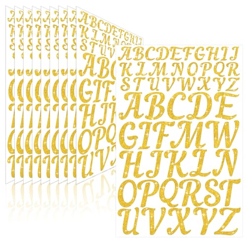 10 Sheets Gold Letter Stickers Glitter 520 Pcs Capital Alphabet Stickers - color: Gold