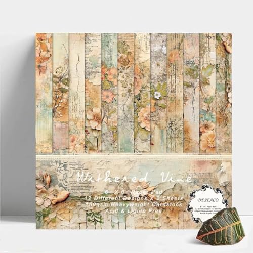 24 Sheets Vintage Floral Scrapbooking Paper Pad 6x6, Decorative Single-Side Craft Paper for Adult Journaling, Card Making, Collage & DIY Scrapbook Projects - color: 6x6 Withered Vine