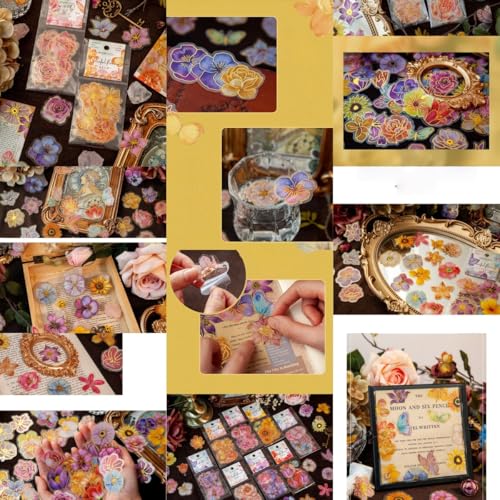 240 PCS Beautiful Flowers Scrapbook Stickers Kit Cute Flowers PET Transparent Waterproof Stickers Set for Junk Journal Journaling Water Bottles Phone Laptop Decals Pack for Teens Girls Kids Adults