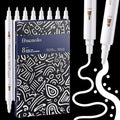 finenolo 8 Pack White Acrylic Paint Markers, Dual Tip Paint Pens with Dot & Fine Tips for Rock, Wood, Glass, Fabric, Plastic, Ceramic, DIY Crafts, Art Supplies