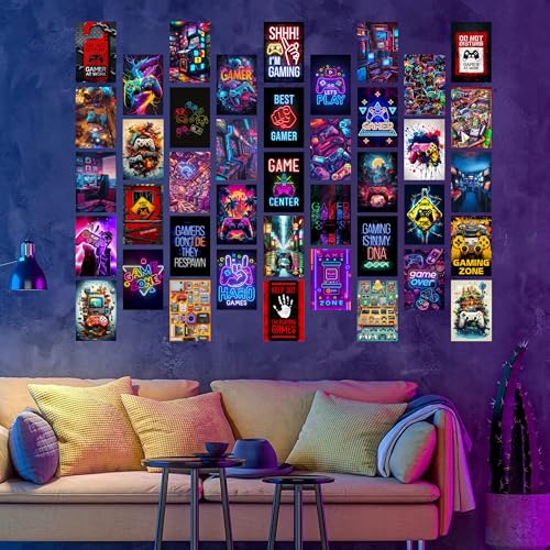 Libemz, 50 Pcs Gamer Collage Kit Posters - Gamer Room Decor, Boys Room Decor, Gaming Neon Sign Wall Art for Girls Boys Teen Kids Room Bedroom, Aesthetic Wall Decor Picture Posters Birthday Gifts Decorations,4x6 inches (Gamer) - color: Gamer