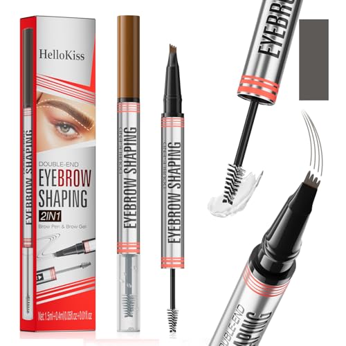 2-In-1 Brow Pen,4-Tip & Gel,Sets Brows,Liner,Beard,Hairline(3# Grey) - color: 3#Grey