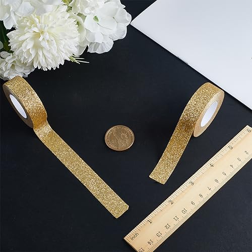 GORGECRAFT 3 Rolls 16.4 Yard x 0.6 Inch Glitter Adhesive Tape Foil Masking Tapes Gold Washi Paper Stick for DIY Scrapbook Decorative Adhesive Tapes Craft and Gifts - color: Gold