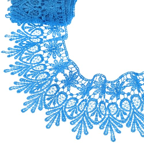 GXTIZAS Blue Lace Ribbon 3.2Inch Wide Lace Trim for Sewing | scalloped embroidery for vintage weddings, costumes, pillows, curtains, gift décor and romantic DIY creations Crafts - color: Blue