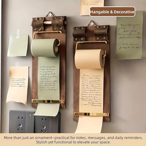 Vintage Hanging Clipboard Memo Board with TeaGreen Kraft Paper Roll