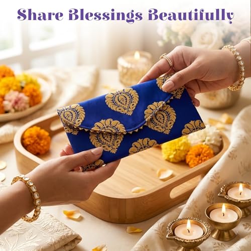 LoveNspire Brocade Fabric Money Envelopes (8 x 4 Inch) Decorative Floral Pattern Shagun Lifafa for Indian Wedding, Birthday | Cash Gift Holder & Home Savings Organizer Yellow/Pack of 5 - color: Floral Yellow, size: Pack of 5