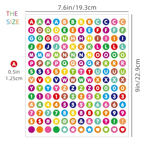 1680 Pcs 10 Sheets Colorful Alphabet Letter Stickers, 0.5in Vinyl Self-Adhesive Number Alphabet Stickers for Arts Crafts, Decals for Sign, Notebook, Collage Album, Scrapbooking Journal Notebook - color: Colorful