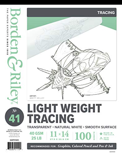 Borden & Riley 11" x 14" #41 Monroe Triple T Parchment Tracing/Light Paper Pad, 25 lb, 100 White Sheets, 1 Pad Each (041P11141C)