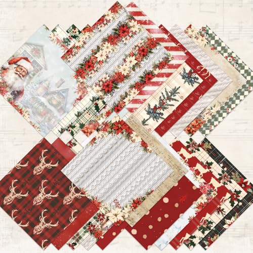 Christmas Scrapbook Paper - 24 Sheets Scrapbooking Supplies, Single-Sided Patterned Paper for Card Making, Designer Planner Journals, Background Borders, Greeting Cards 6"x 6" - color: Merry