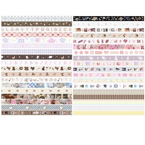 YUBBAEX Cute Washi Tape Value Pack 36 Rolls Aniamls Printed Masking Tape Kawaii Decorative for Arts, DIY Crafts, Journal Supplies, Planners, Scrapbook, Card/Gift Wrapping (Girly Style) - color: Girly Style