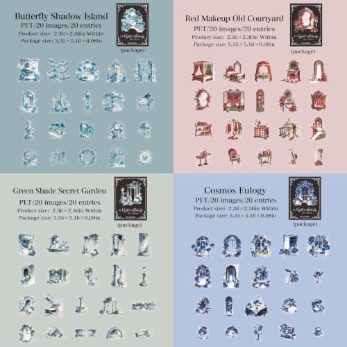 120 Pcs Gothic Dark Academia Aesthetic Scenery Stickers | 6 Packs Transparent PET Interior Scene Ephemera, Waterproof Room Decor Supplies for DIY Craft Junk Journal Collage - color: Night Melody