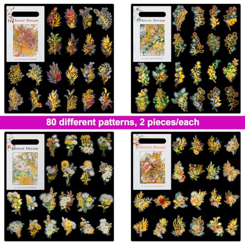 160 Pieces Gold Foil Botanical Stickers - color: Flowers and Plants