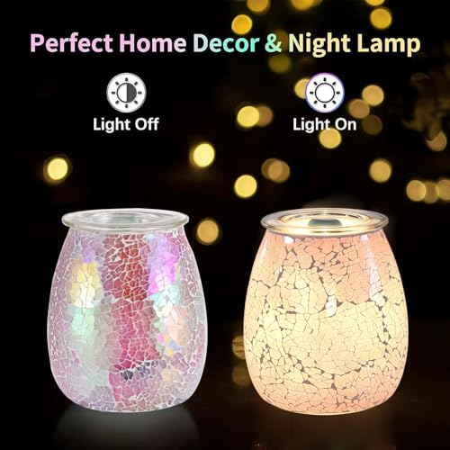 Dicimi 2-in-1 Candle Warmer Lamp, Electric Wax Melt Warmer with Pink Ombre Glass, Night Light & Removable Tray, Flameless Aromatherapy Gift for Home Bedroom Office - color: Light Pink Gradient