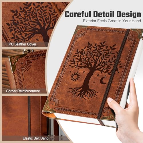 Ovesmusl PU Leather A5 Binder 6 Ring Refillable Journal Cover No Refill - color: Brown Tree, size: A5 Binder Cover