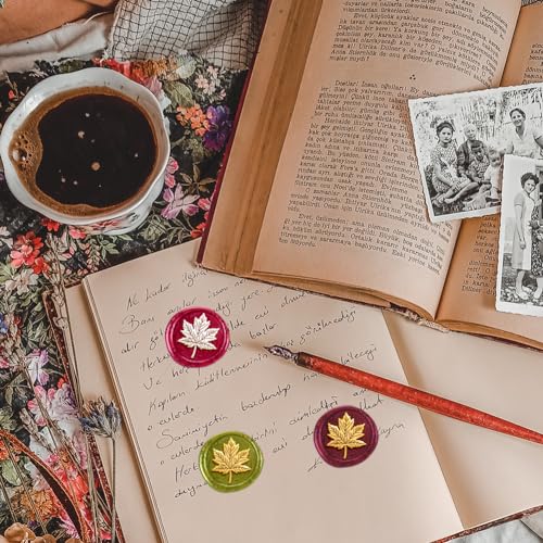 Maple Leaf Wax Seal Stamp Wedding Invitations Embossed Stamp Sealing Removable 1" Brass Wax Seal Stamp Head with Wooden Handle Envelopes Gift Packing Decoration Craft Adhesive Waxing - style: Maple Leaf