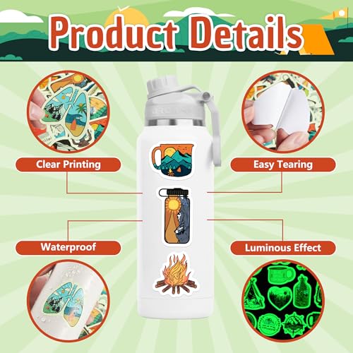 70 Pcs Glow in The Dark Adventure Hiking Camping Water Bottle Stickers - color: Luminescent-385kshr