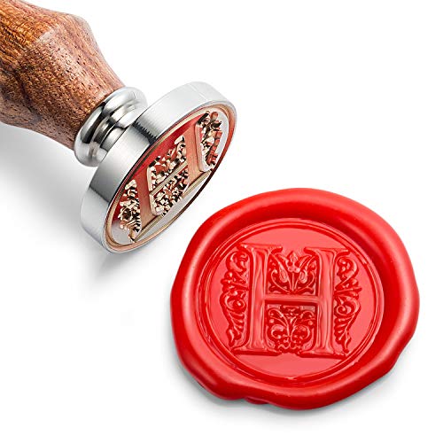 Mceal Wax Seal Stamp, Large Seal 1 1/5"(30mm) Dia, Silver Brass Head with Wooden Handle, Regal Letter A to Z Series (Letter H) - color: H