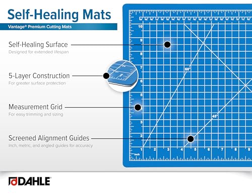 Dahle Vantage 10690 Premium Self-Healing Cutting Mat, 9"x12", 1/2" Grid, 5 Layers for Max Healing, Perfect for Crafts & Sewing, Blue - color: Blue, size: 12"L x 9"W
