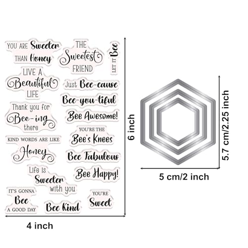 Briartw Honey Bee Sentiment Clear Stamps and Metal Cutting Dies Sets for Card Making DIY Scrapbooking Paper Crafts Decoration Album Photo Invitation Card Blessing Card