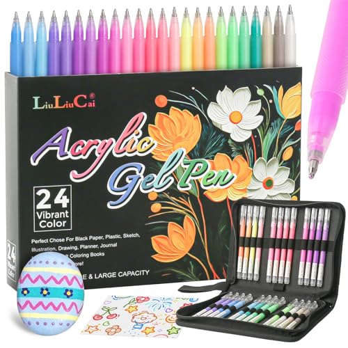 LIUILUCAI Acrylic Gel Pens for Coloring, 24 Colored Pens for Black Paper - color: 24 colors A
