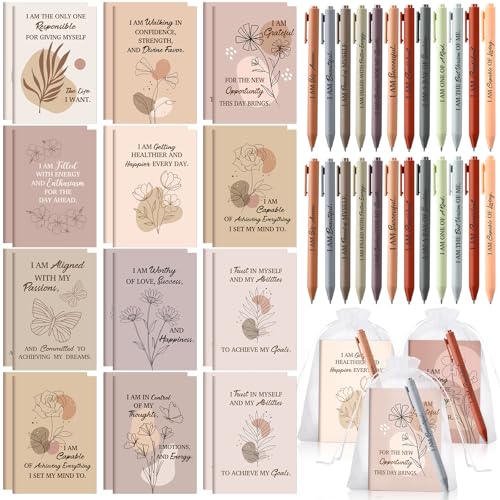Mooliwe 48 Pcs Affirmation Notebooks Pens Bulk Gifts, Gratitude,Elegant | Small Bags Included, Motivational Notepads for Women, Daily Affirmations Journal, Stress Relief Self-care, Employee Rewards - style: Elegant