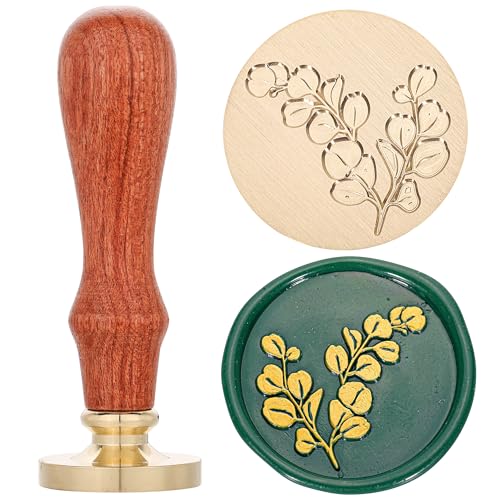 Yoption Eucalyptus Leaf Wax Seal Stamp, Vintage Brass Head Wooden Hilt Sealing Wax Stamp for Wedding Christmas Party Invitations Envelopes Gift Wrapping - color: Eucalyptus Leaf