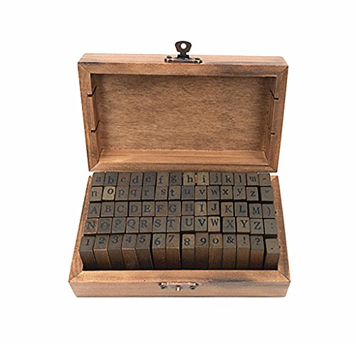 Alphabet Stamps Set,Vintage Wooden Rubber Letter Number and Symbol Diary Stamp Kit for Children DIY Scrapbooking Planner Card Making(70pcs) - color: Alphabet，number and Symbol(70pcs)