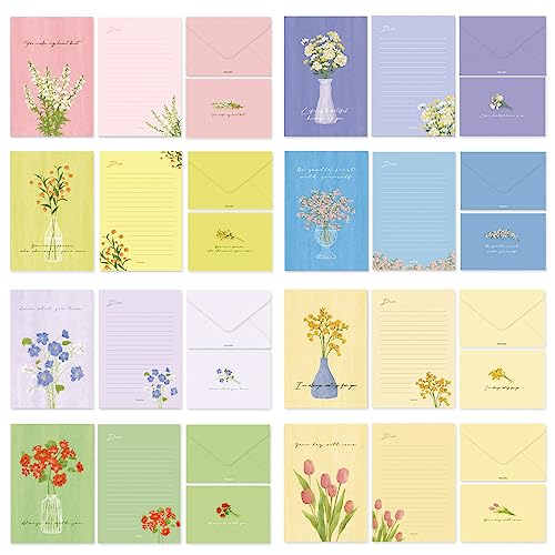 Monolike Olivia's Flowers Letter Paper and Envelopes Set - 8Type, 32 Letter Paper + 16 Envelopes - color: Olivia's Flowers