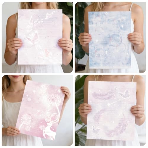 60 Writing Stationery Paper, Lined Stationery Paper for Writing Letter, Double Sided Vintage Letter Paper with Lines,100 GSM, 8.5x11 Inch, 4 Unique Design (Dreamy Pattern) - style: Dreamy Pattern