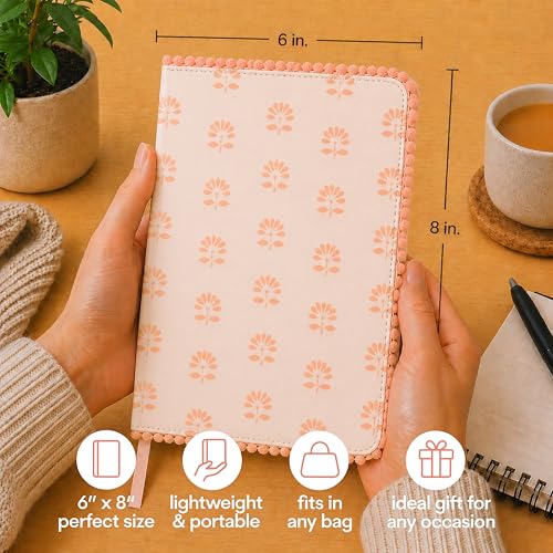 WORLD TRAVELER Eccolo A5 Lined Journal 256 Ivory Pages Lay Flat 6x8 - color: Peach Blockprint