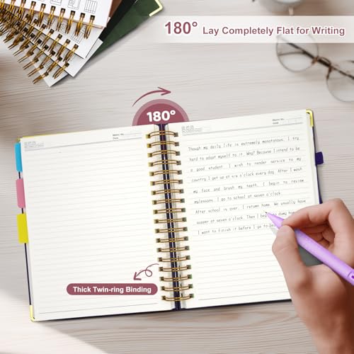 Hardcover Spiral Notebook Journal with Removable Dividers Tabs - color: Pink, size: 6.2"x8.2"