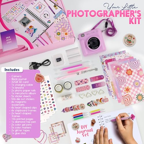 Photomaker Kit - Instant Print Camera for Kids Plus DIY Journal Kit for Girls - 150 Pcs Tween Journal & Camera for Girls - 6 7 8 9 10 11 12 13 14 Year Old Girl (Lilac) - style: Lilac