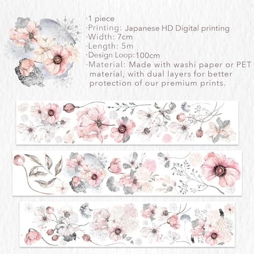 WT Frostbloom Wide PET Tape, Single Roll, Original Winter Floral Designs, Clear Transparent Adhesive Tape – Not Pre-Cut, for Junk Journals, Scrapbooks, Bujo, Planners, DIY Crafts, Art Stationery - color: Frostbloom Wide PET Tape