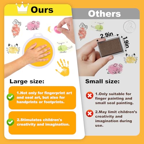 Hayunfiys Kids’ 7" Large Round Ink Pads - 10 Color Rainbow, Safe & Washable | for Handprint/Footprint Art, Stamp Crafting, Fingerprint Painting | Ideal Birthday Gifts for Kids