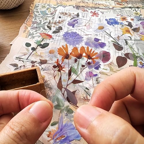 120Pcs Botanical Flower Stickers for Scrapbook, Transparent Natural Floral Resin Decals Stickers for Journaling Planner Wrapping DIY Crafts Cards Album Water Bottles Phone Cases Laptops - color: Fall Floral Cute